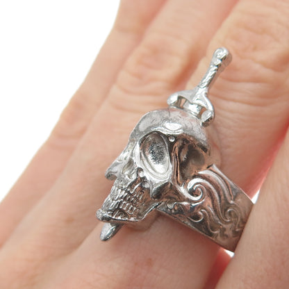 HARD JEWELRY 925 Sterling Silver Hallucinogenic Nightmare Skull Ring Size 9.25
