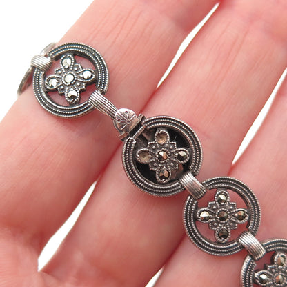 925 Sterling Antique Real Carnelian & Marcasite Bracelet 7.5" (missing 2 stones)