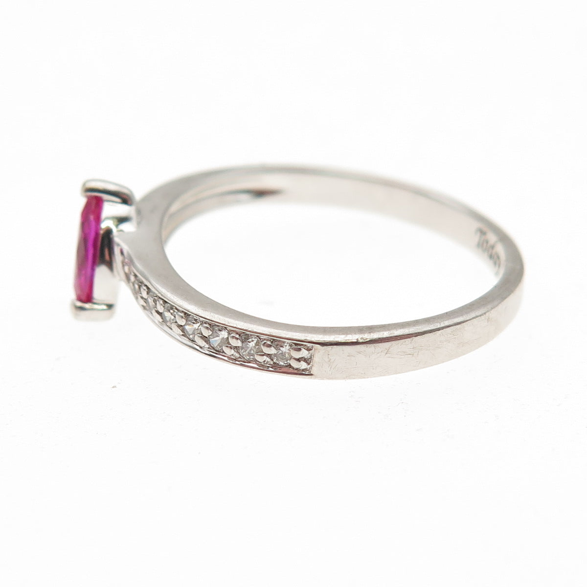 925 Sterling Silver Lab-Created Ruby & C Z Today Ring Size 7.25