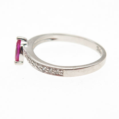 925 Sterling Silver Lab-Created Ruby & C Z Today Ring Size 7.25