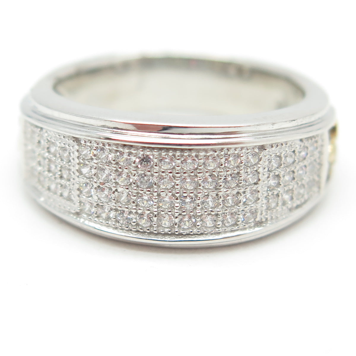 925 Sterling Silver 2-Tone Pave C Z Ring Size 6