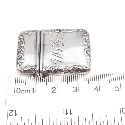 925 Sterling Silver Antique Art Deco Engraved Monogram Vesta Match Case
