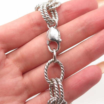 925 Sterling Silver Vintage Twisted Double Rolo Link Bracelet 6.25"