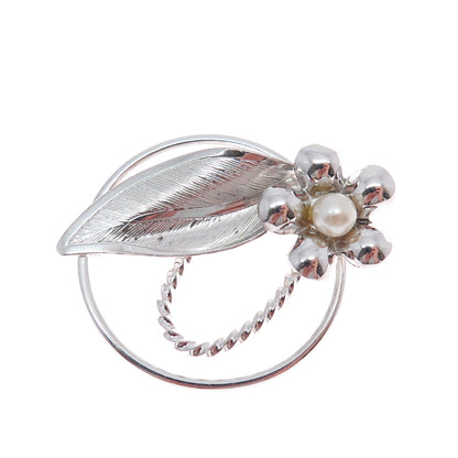 CURTIS CREATIONS Sterling Silver Antique Art Deco Real Pearl Flower Pin Brooch