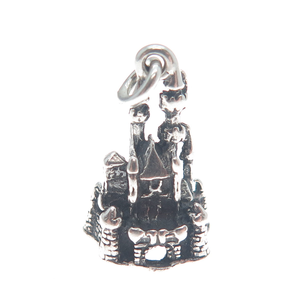 WALT DISNEY 925 Sterling Silver Vintage Cinderella Castle Mini 3D Charm Pendant