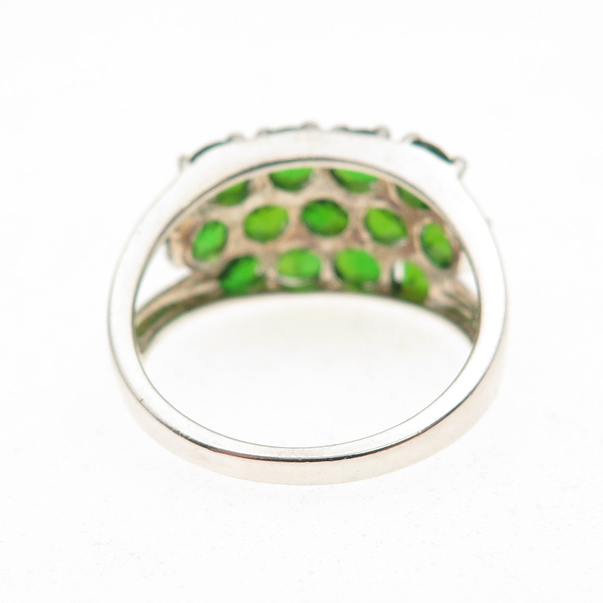 925 Sterling Silver Real Round-Cut Peridot Cluster Ring Size 7