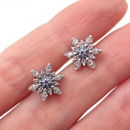 Pandora 925 Sterling Silver White & Blue C Z Sparkling Snowflake Stud Earrings
