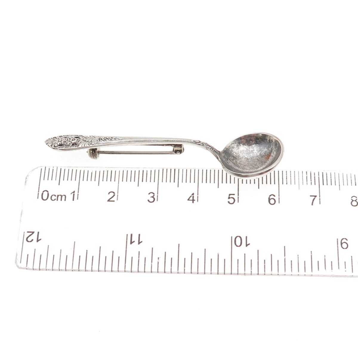 Fine Arts 925 Sterling Silver Antique Art Deco Salt & Spices Spoon Pin Brooch