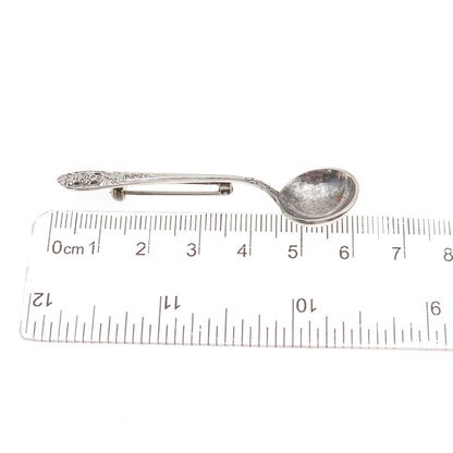 Fine Arts 925 Sterling Silver Antique Art Deco Salt & Spices Spoon Pin Brooch