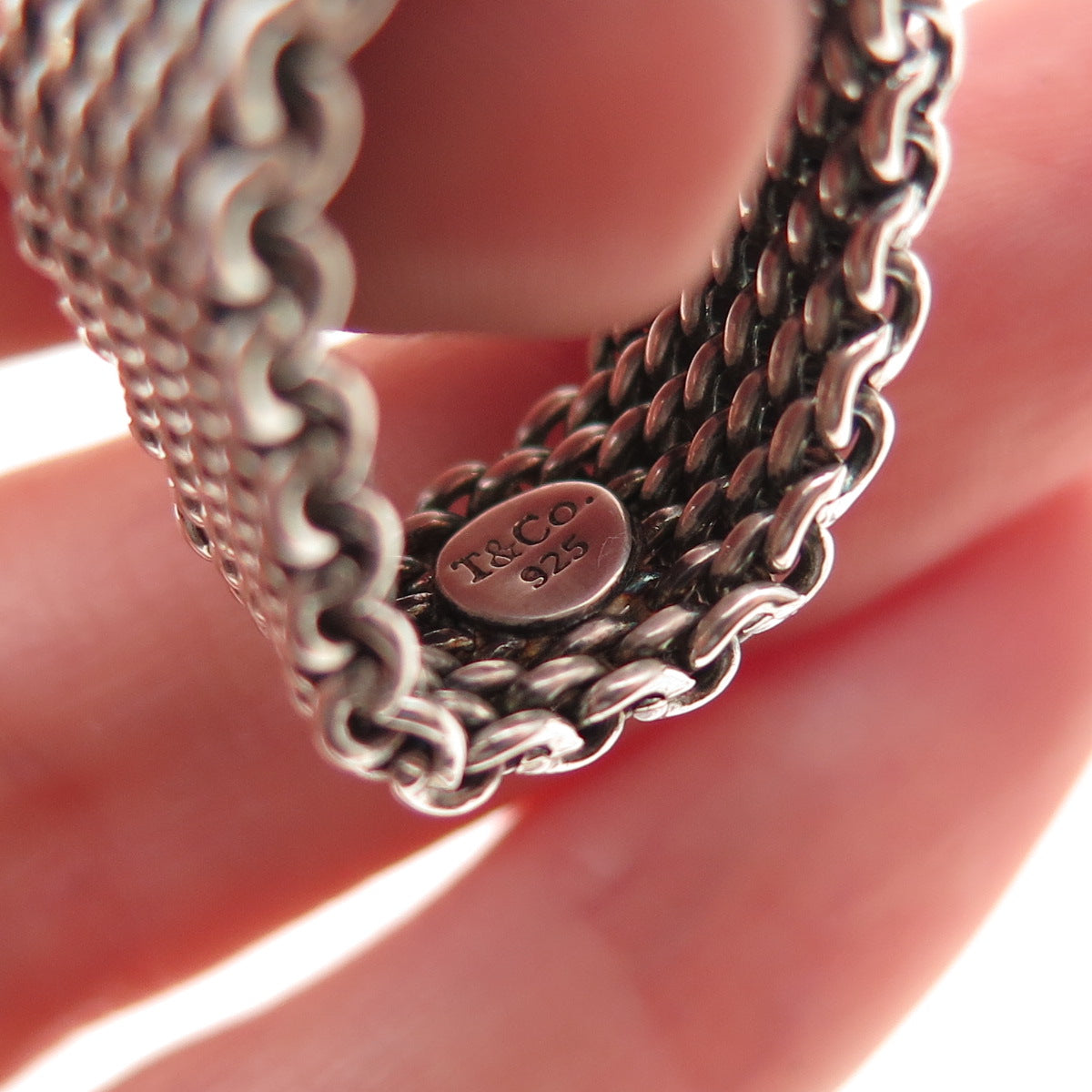 Tiffany & Co. 925 Sterling Silver Vintage Somerset Mesh Band Ring Size 7.75