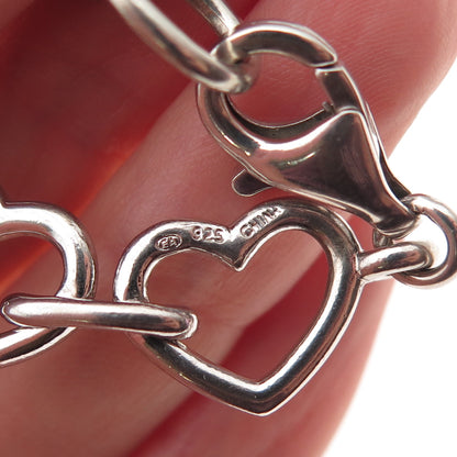 925 Sterling Silver Real Diamond Heart Link Bracelet 7.5"