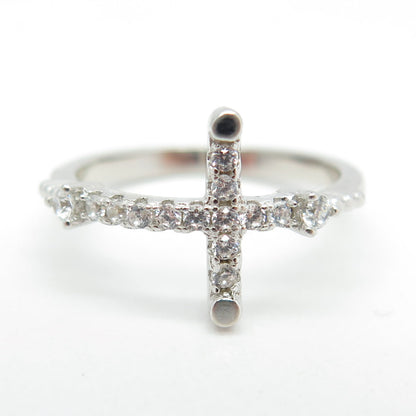 925 Sterling Silver Pave C Z Cross Ring Size 7