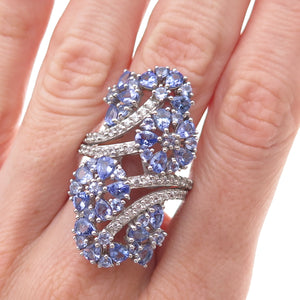 Chuck Clemency 925 Sterling Silver Real Tanzanite & White Topaz Ring Size 8.25