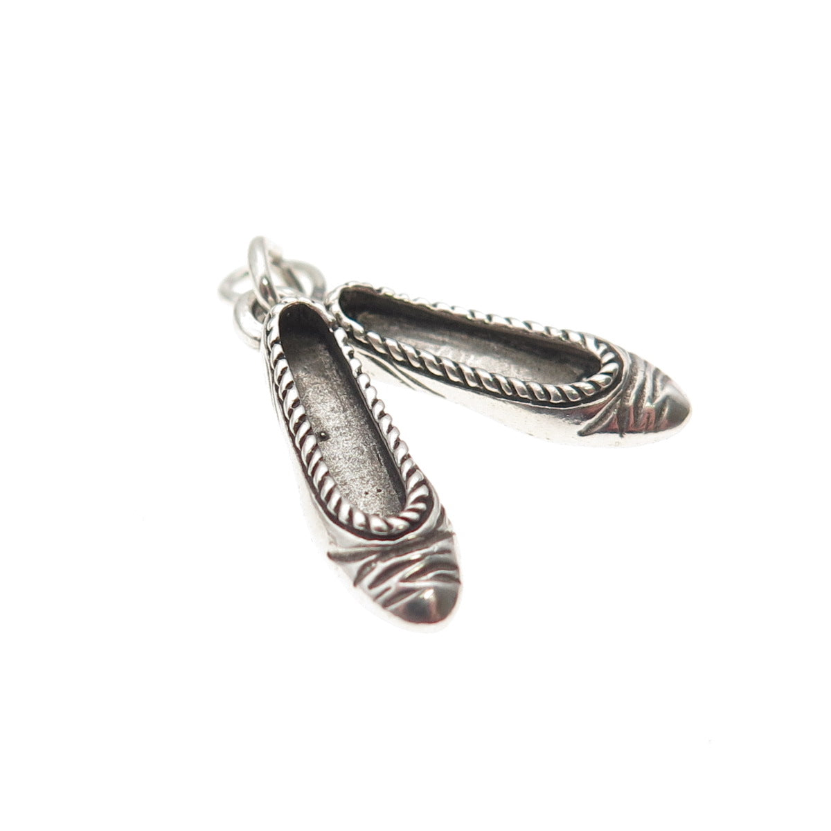 925 Sterling Silver Vintage Ballet Shoes Oxidized 3D Mini Charm Pendant