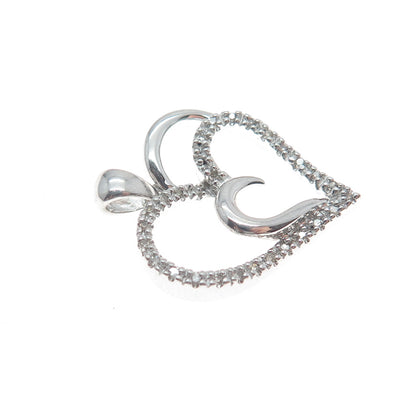 SUN 925 Sterling Silver Real Round-Cut Diamond Double Heart Minimalist Pendant