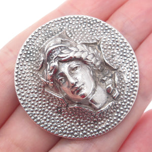 925 Sterling & 900 Coin Silver Antique One Morgan Dollar Repousse Pin Brooch