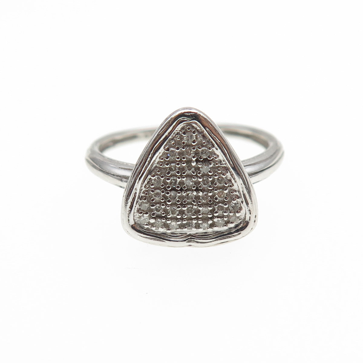 925 Sterling Silver Real Round-Cut Diamond Triangle Ring Size 7