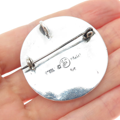 925 Sterling Silver Vintage JS Mexico Mayan Calendar Disc Pin Brooch / Pendant