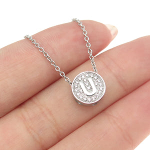 925 Sterling Silver Round-Cut C Z Letter "U" Initial Cable Chain Necklace 16-18"