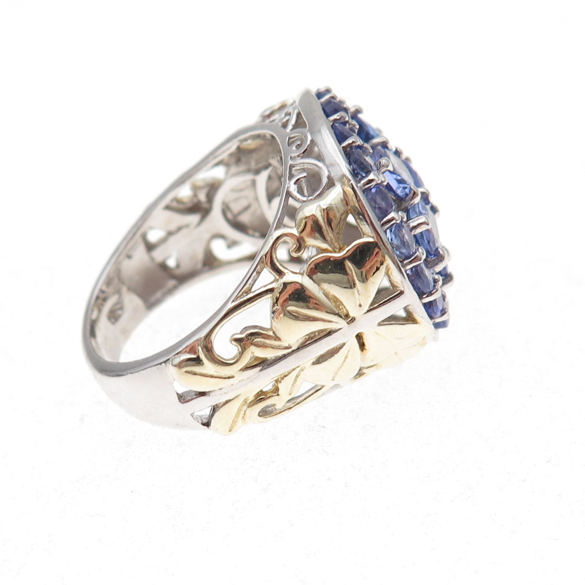 Chuck Clemency 925 Sterling Silver 2-Tone Real Tanzanite Ring Size 8.25