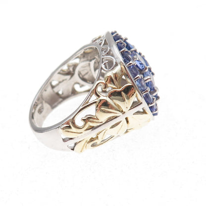 Chuck Clemency 925 Sterling Silver 2-Tone Real Tanzanite Ring Size 8.25