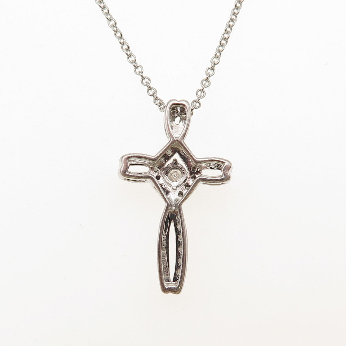 925 Sterling Silver Real Round-Cut Diamond Cross Cable Chain Necklace 18"