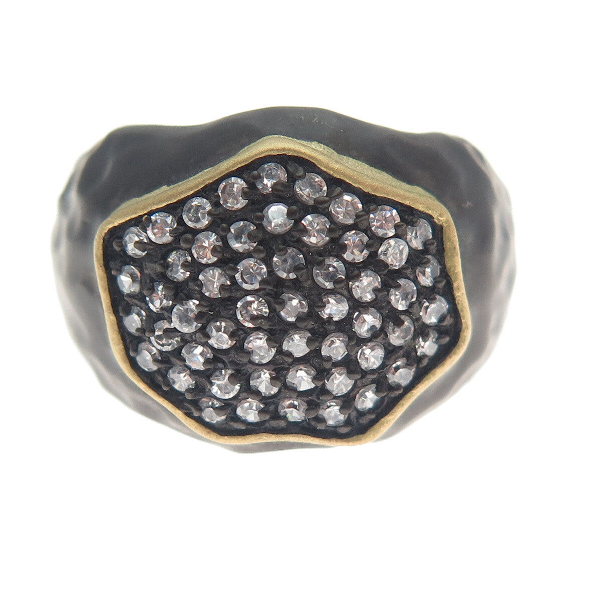 925 Sterling Silver 2-Tone Black Rhodium Real White Sapphire Ring Size 7