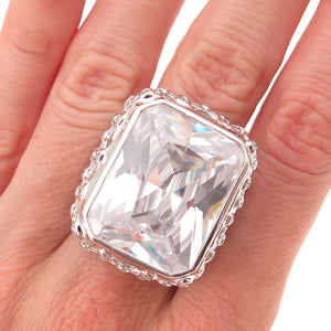 925 Sterling Silver Radiant & Round-Cut C Z Statement Ring Size 7