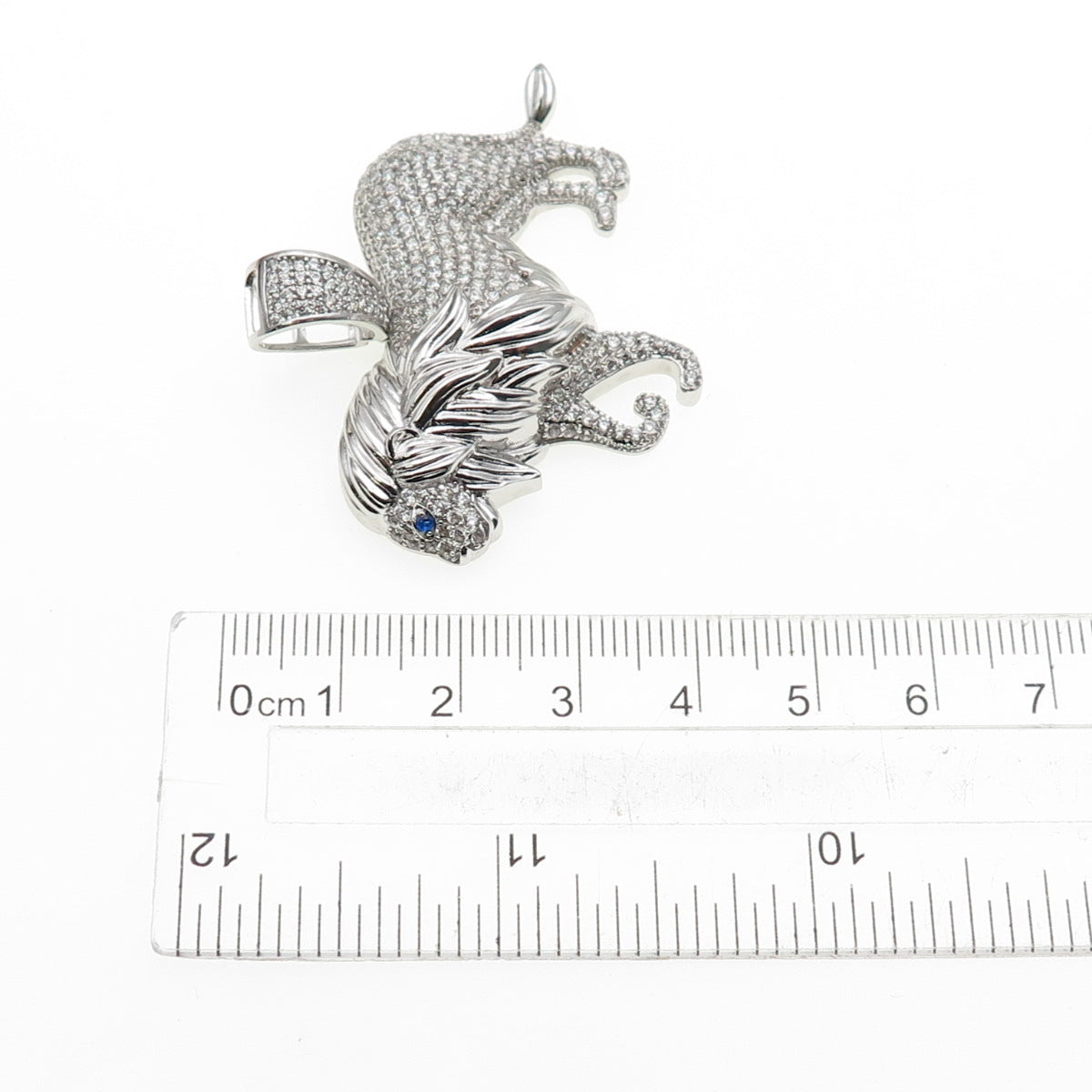925 Sterling Silver Round-Cut Blue & White C Z Lion Charm Pendant