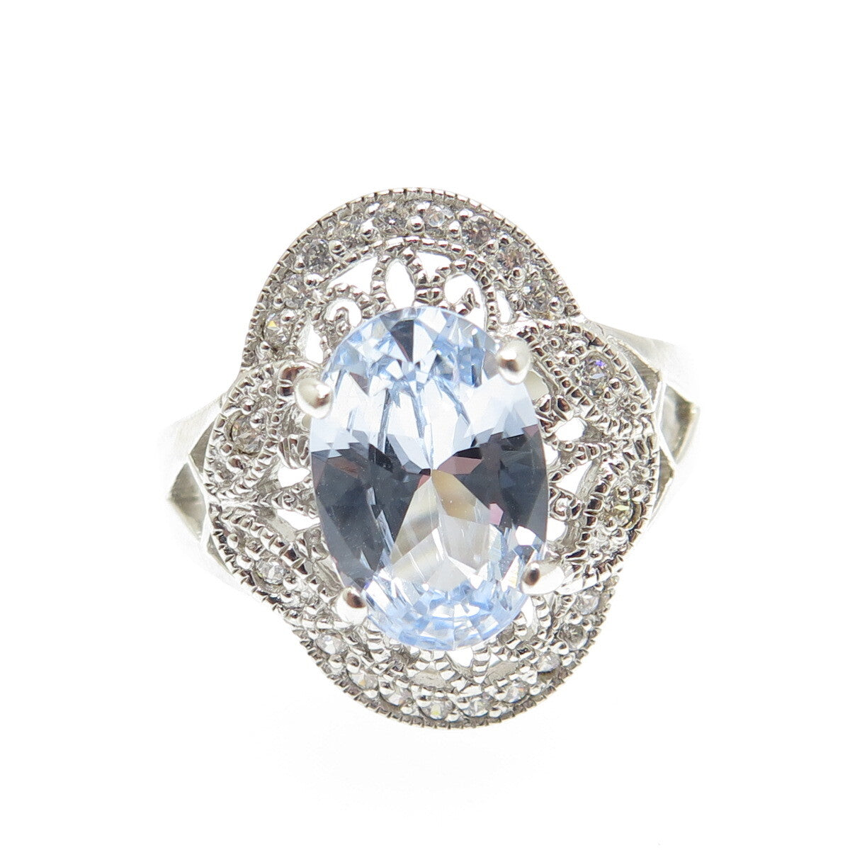 ESPO JOSEPH ESPOSITO 925 Sterling Silver Blue Topaz Gem & C Z Ring Size 10.25