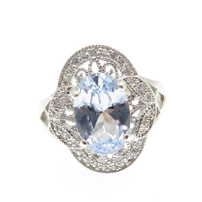 ESPO JOSEPH ESPOSITO 925 Sterling Silver Blue Topaz Gem & C Z Ring Size 10.25