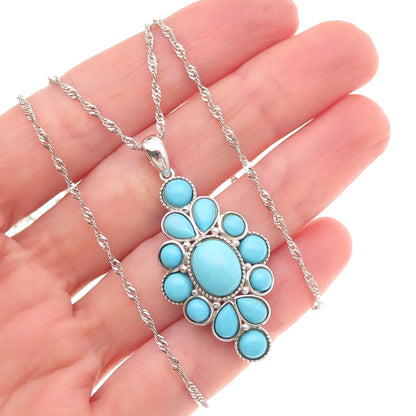 925 Sterling Silver Real Tyrone Turquoise Floral Singapore Chain Necklace 18-20"