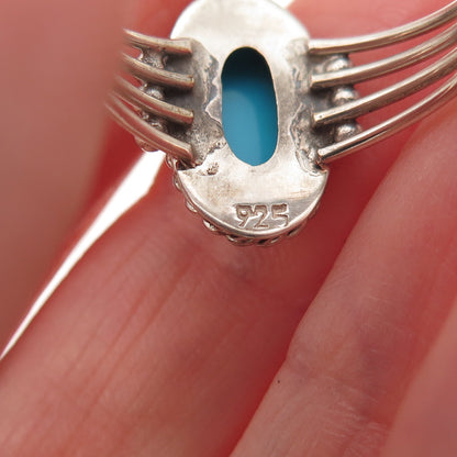 925 Sterling Silver Vintage Real Turquoise Oxidized Ring Size 8.25