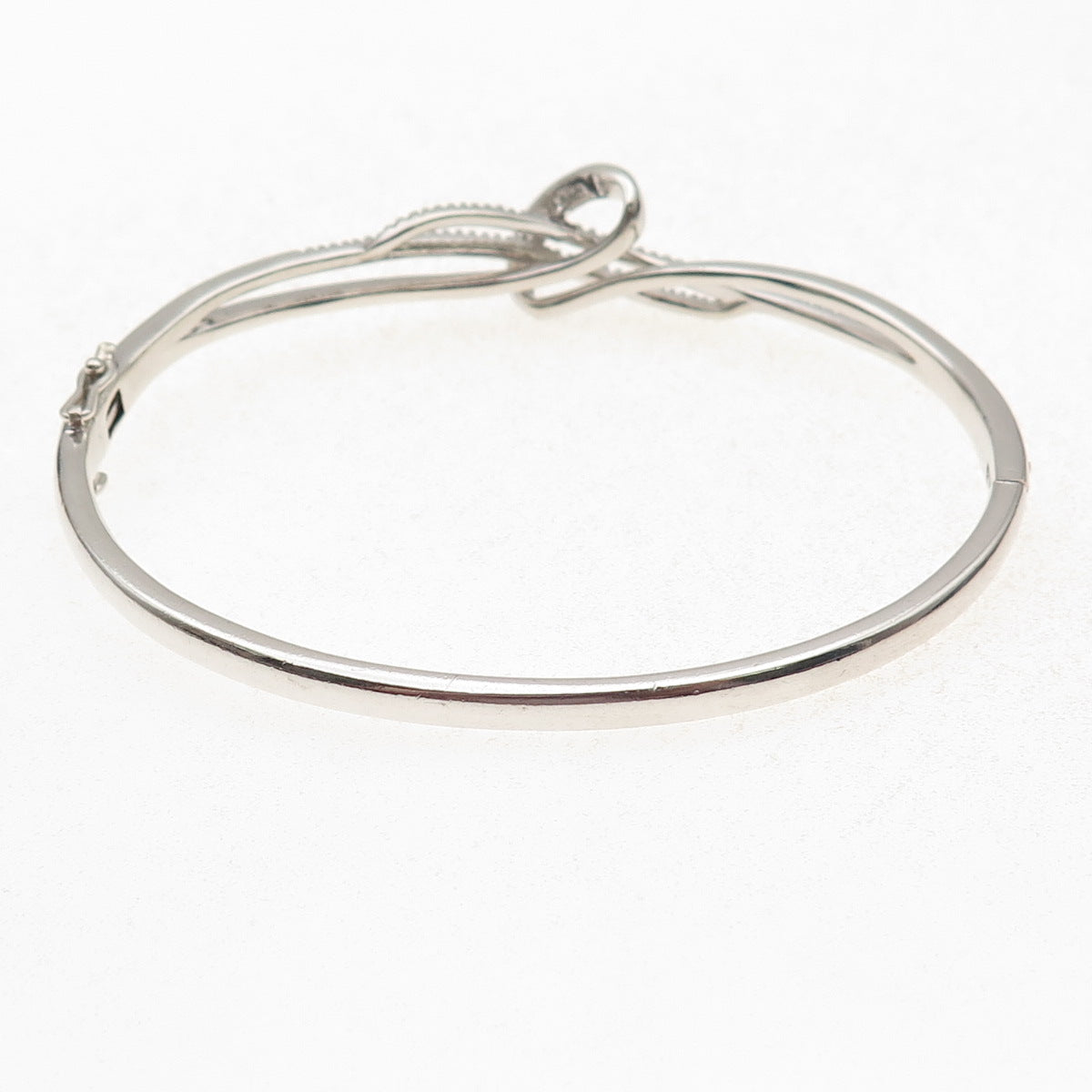 Sun 925 Sterling Silver Real Round-Cut Diamond Twisted Bangle Bracelet 7.5"