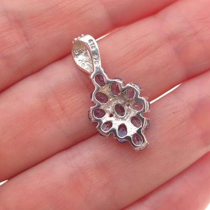Chuck Clemency 925 Sterling Silver Real Tanzanite Floral Cluster Charm Pendant