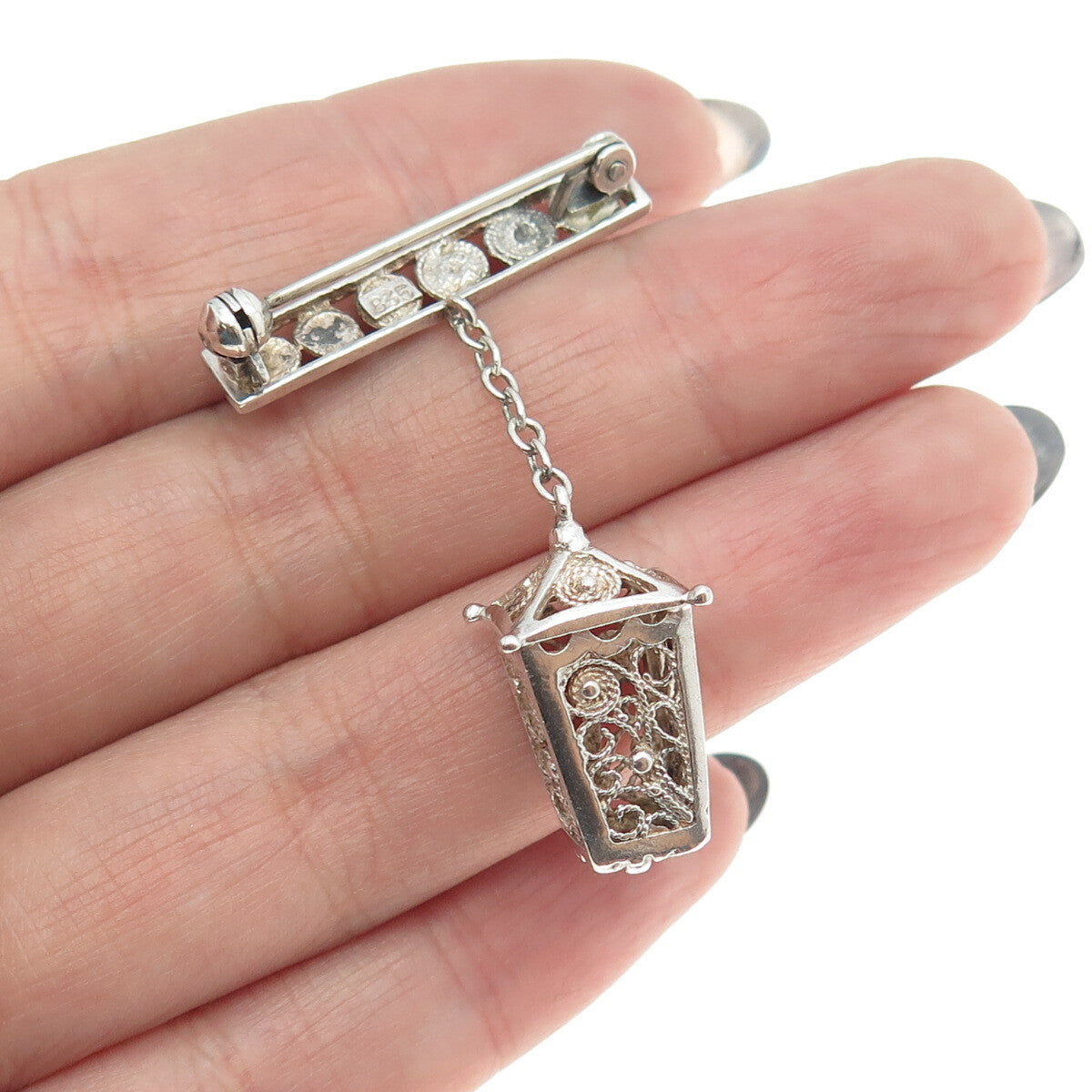 835 Silver Vintage Street Light Dangle Pin Brooch