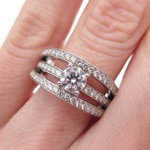 925 Sterling Silver Round-Cut C Z Multi-Row Engagement Ring Size 6.25