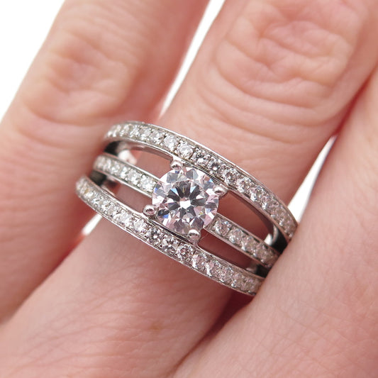 925 Sterling Silver Round-Cut C Z Multi-Row Engagement Ring Size 6.25