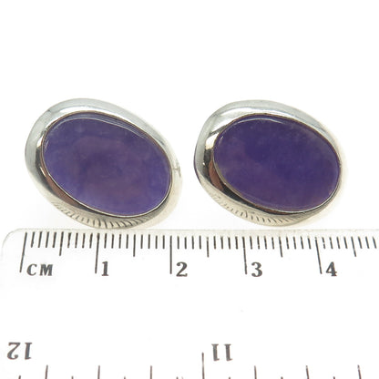 925 Sterling Silver Vintage Real Lavender Jade Gemstone Oval Earrings