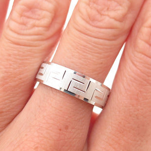 925 Sterling Silver Vintage Greek Key Band Ring Size 7.25