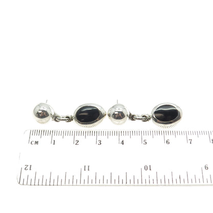 925 Sterling Silver Vintage Mexico Real Black Onyx Gemstone Dangling Earrings