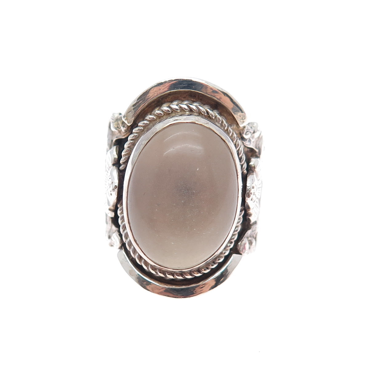 925 Sterling Silver Vintage Real Cabochon Moonstone Flower Ring Size 9.5