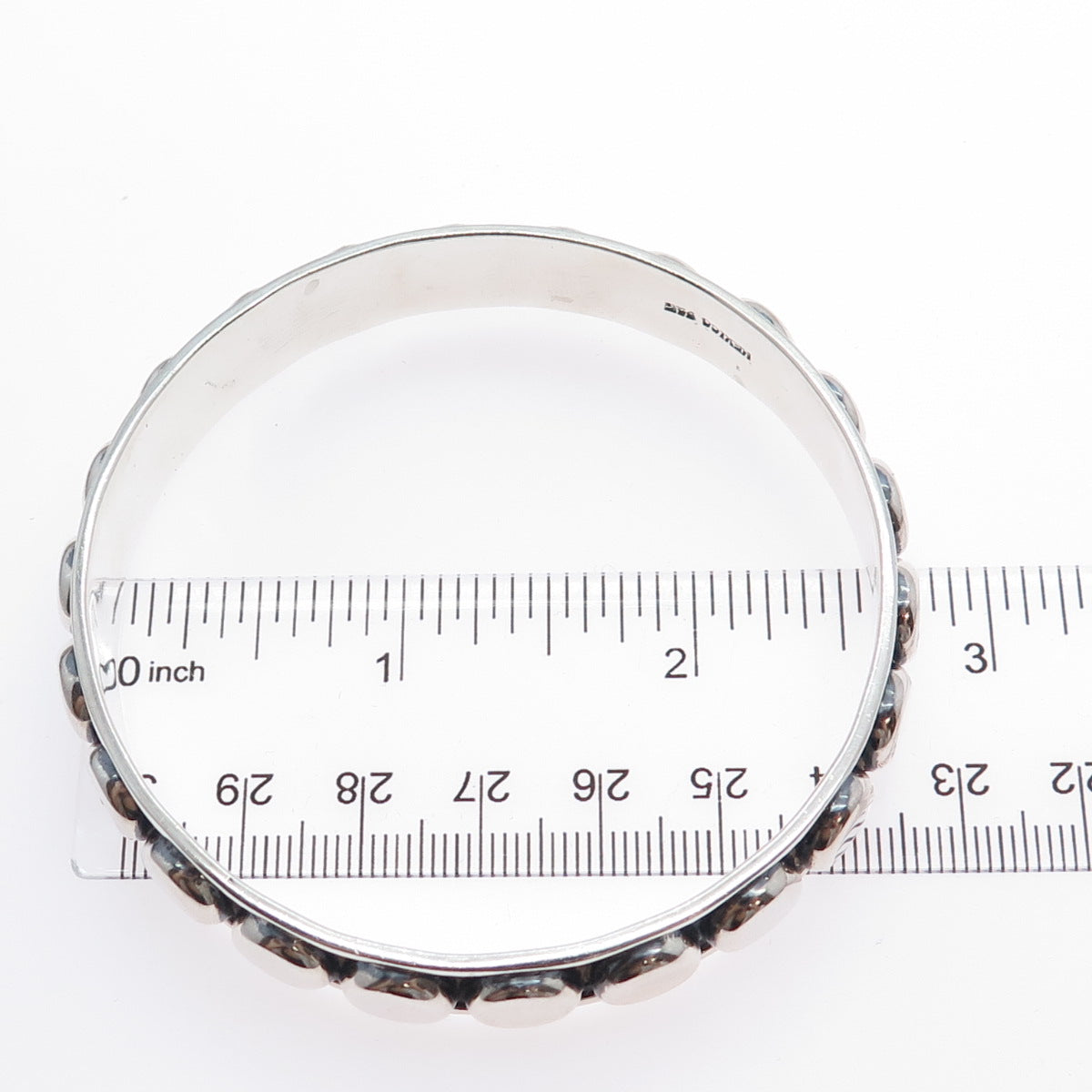 925 Sterling Silver Vintage Mexico Modernist Dotted Oxidized Bangle Bracelet 8"