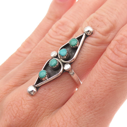 Old Pawn 925 Sterling Silver Vintage Turquoise Snake Eye Tribal Ring Size 6.75