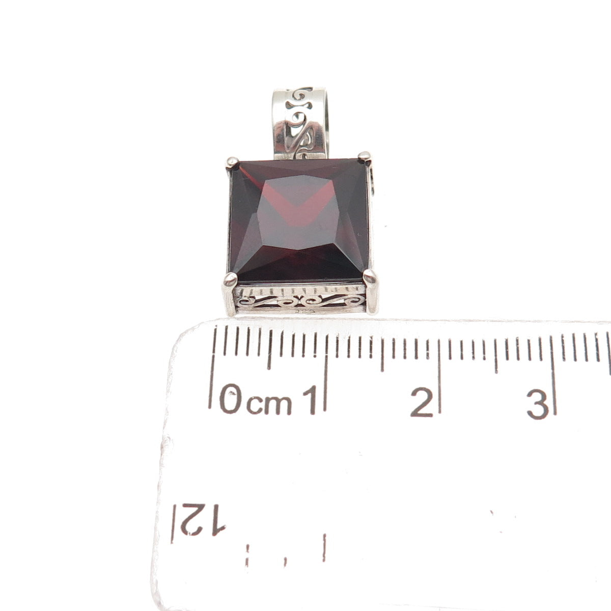 925 Sterling Silver Vintage Real Princess-Cut Red Garnet Mini Charm Pendant