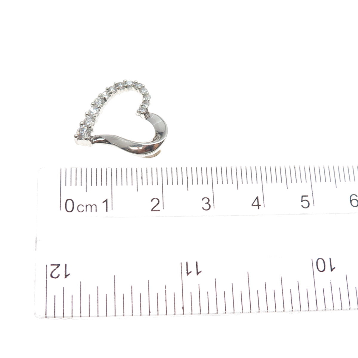 925 Sterling Silver Round-Cut C Z Heart Minimalist Slide Charm Pendant