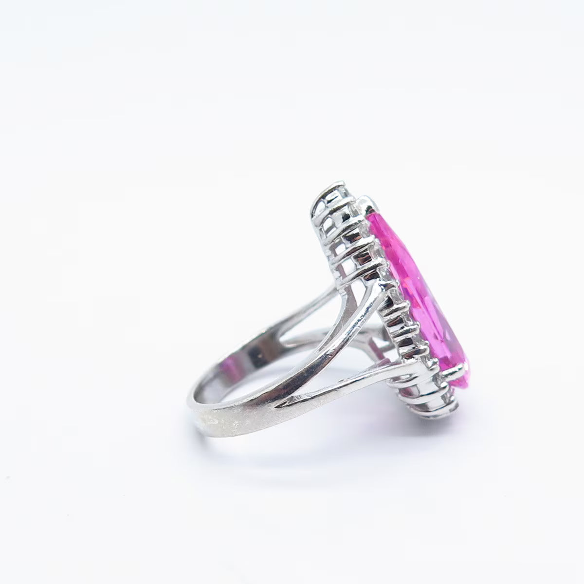 925 Sterling Silver Vintage White & Pink C Z Statement Ring Size 7