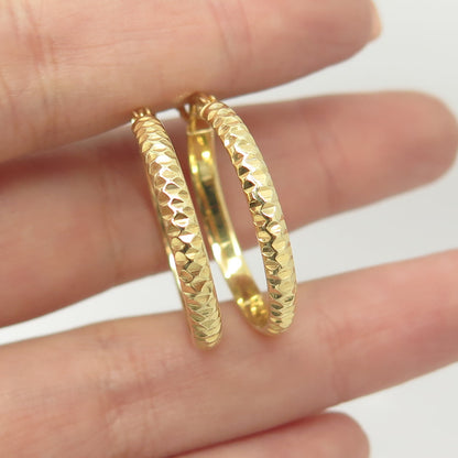 HAN 925 Sterling Silver Gold Plated Textured Hoop Earrings