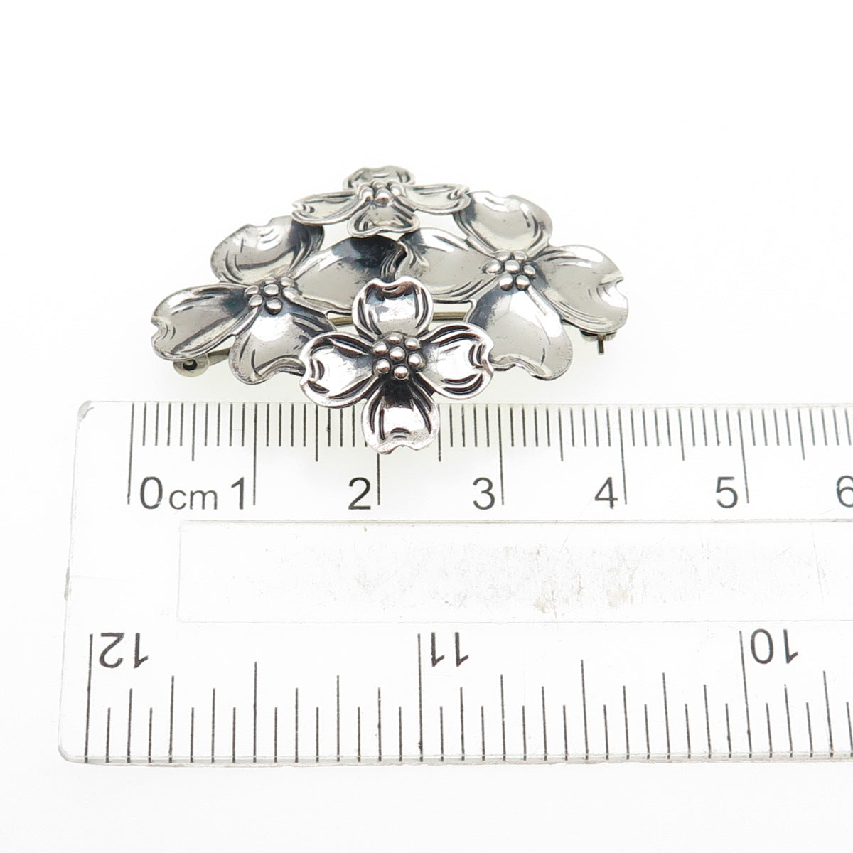 BEAU 925 Sterling Silver Vintage Dogwood Flower Oxidized Pin Brooch