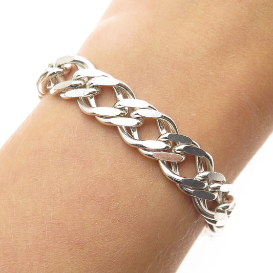 925 Sterling Silver Vintage Italy Double Rhombus Curb Link Bracelet 7.25"
